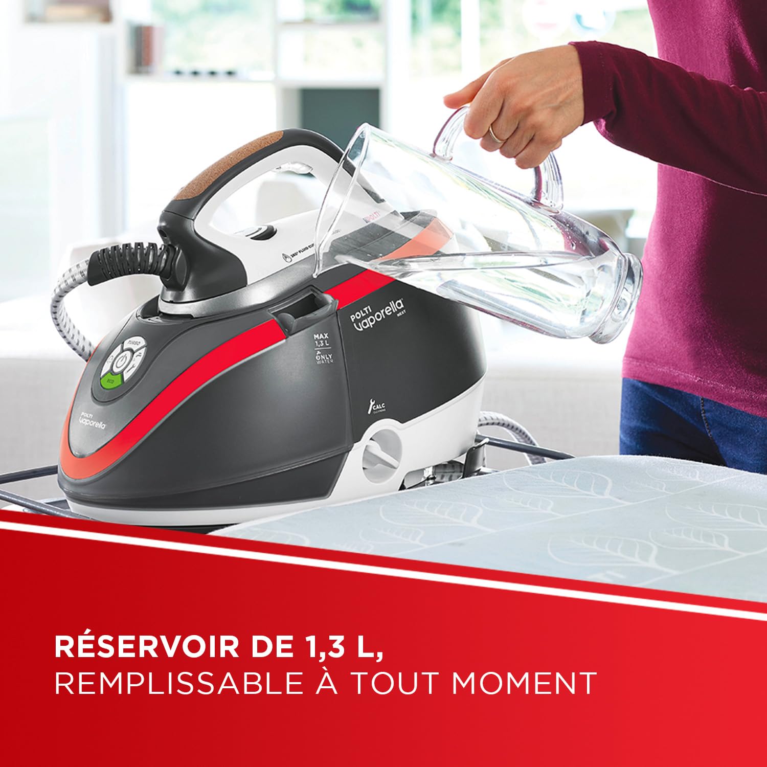 Polti Vaporella Next VN18.30, Fer à Repasser avec Chaudière 6 Bars, Puissance 2200 W, Fonction Éco et Turbo, Autonomie Illimitée, Steam Pulse 350 g, Gris et Rouge