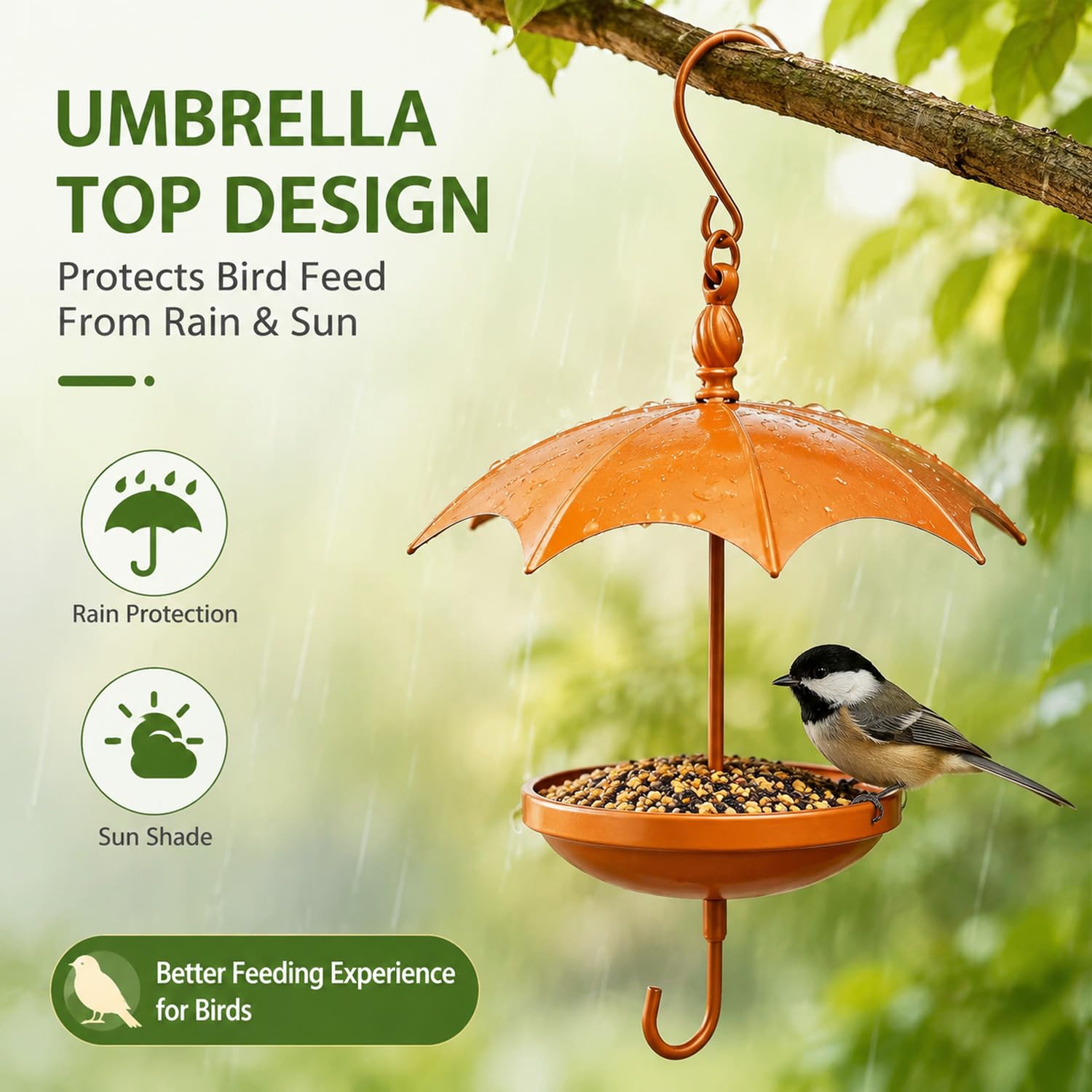 Vogelfutterstation mit Schirmoberseite, 2 in 1 Metall Wildvogel-Futterstation und Badeschale, Wetterfester Regen-/Sonnenschutz für Garten und Außenbereich