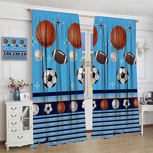 Miniatura 8 de Cortinas de baloncesto, temática deportiva, béisbol, fútbol, rugby, estampado de adolescentes, niños, dormitorio, sala de estar, ventana,