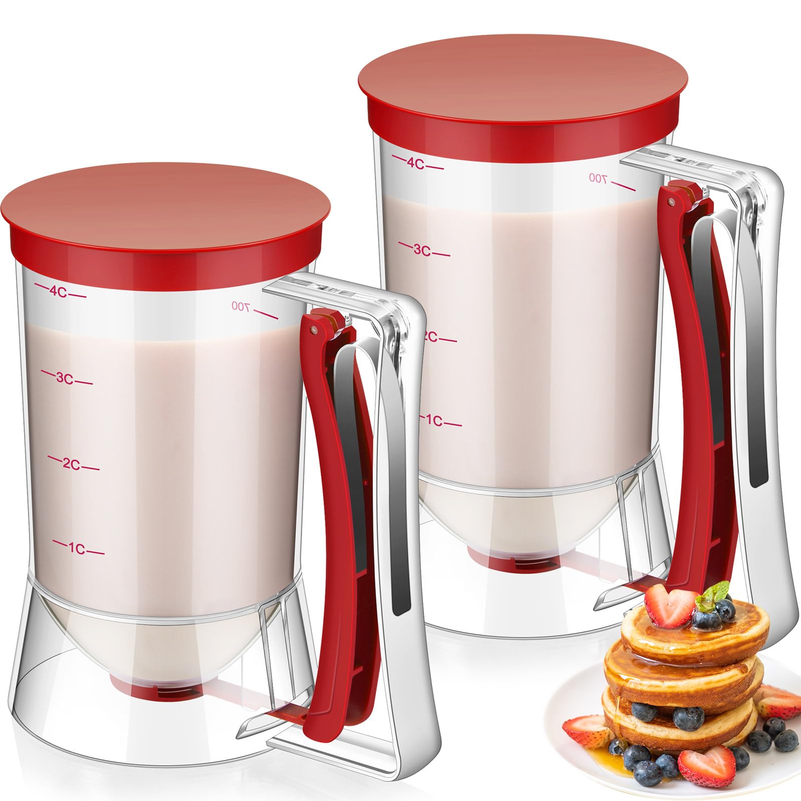 FillTouch 2 Pcs Cupcake Batter Dispenser Pancake Mix Dispenser 4 Cups with Squeeze Handle Tools for Pancake, Cupcake, Cookie, Cake, Waffles, Ice Cream