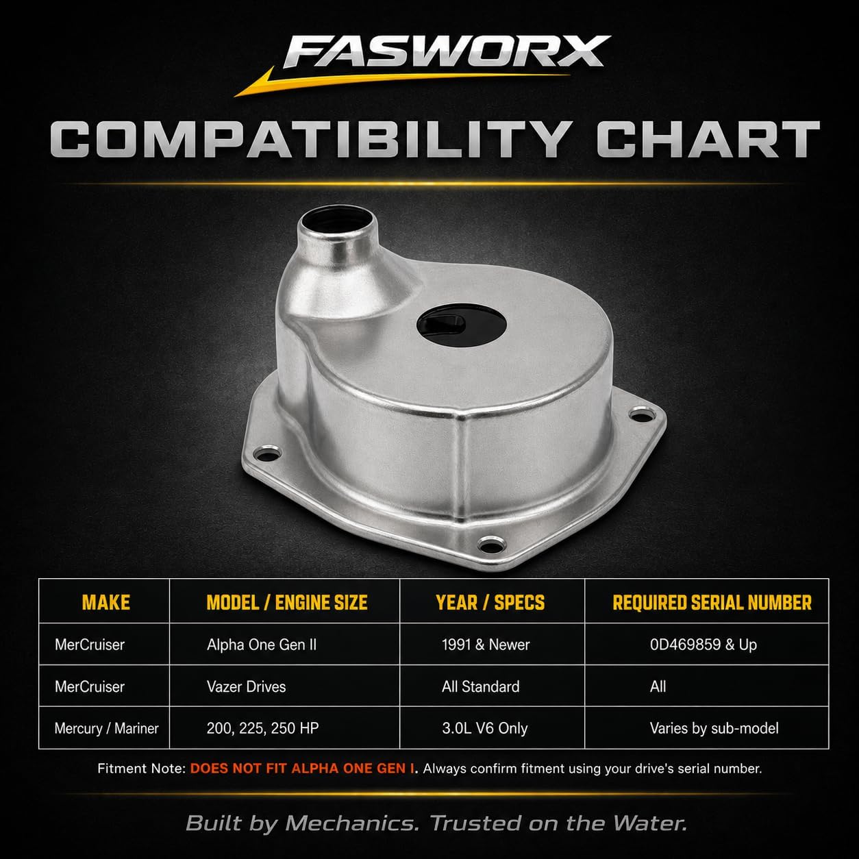 FASWORX 817275A5 Complete Water Pump Rebuild Impeller Kit Replaces 817275Q05, 18-3147 - Compatible with MerCruiser Alpha One Gen 2, Vazer Drives & Mercury Mariner 200 225 250 HP 3.0L V6 Outboard