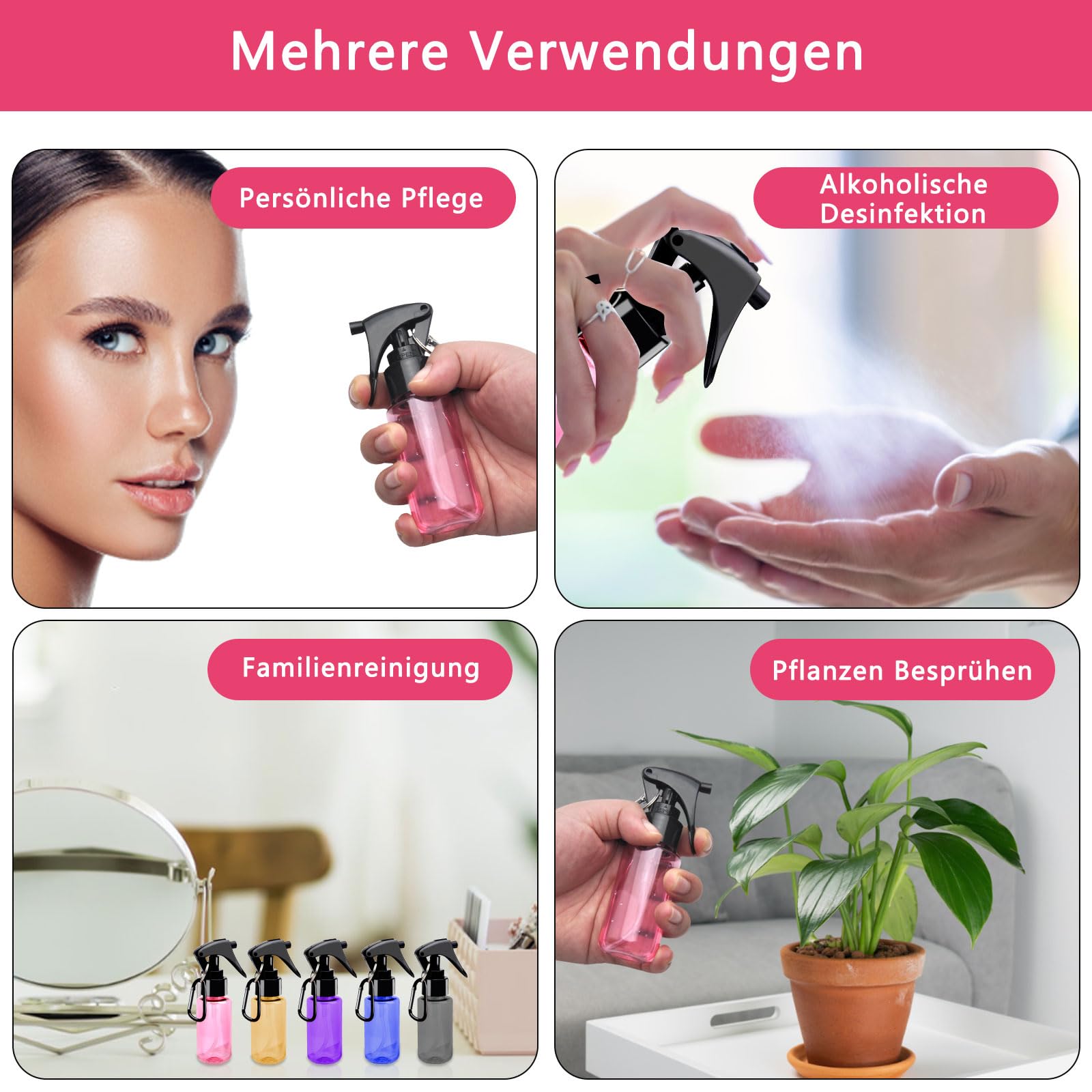 HENGBIRD Pequeña Botella Pulverizadora 60 ml, 5 Piezas, Mini Botellas de Espray de Agua Transparente para Viaje
