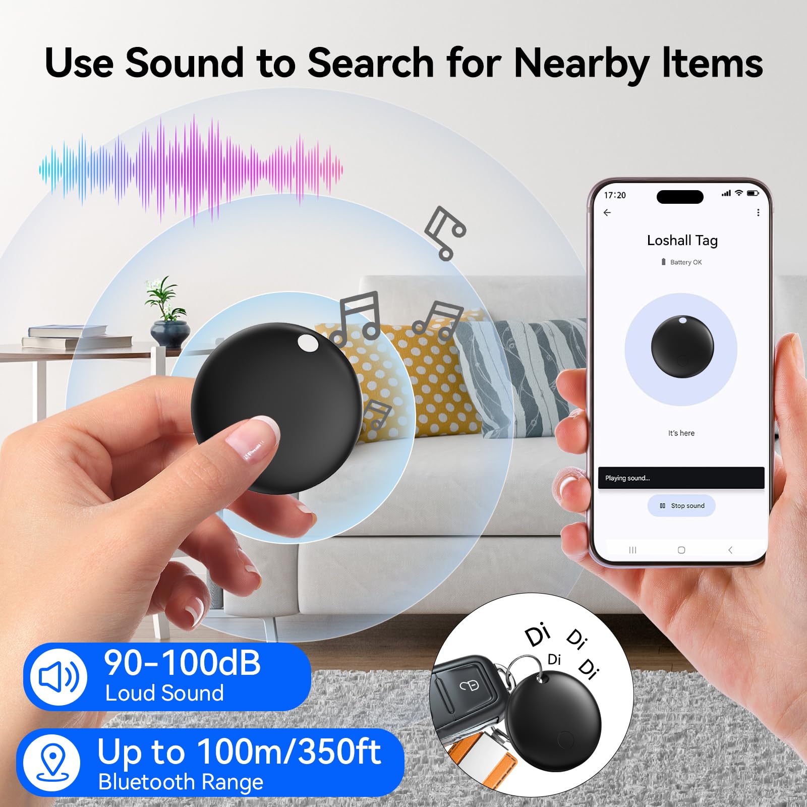 Android Smart Tracker Tag, Localizzatore Bluetooth Compatibile con Andriod, Air Tracker Tag Con Due Protezioni in Silicone Tracker per Chiavi, Bagagli, Borse, Zaini, Impermeabile (nero, 2 pcs)