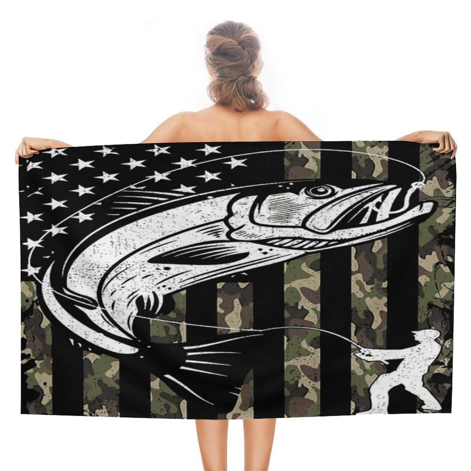CGSBNGHA Americans-Flag Camouflage Bass Fishing Beach Towels Soft Bathroom Bath Pool Swim Towels for Women Men