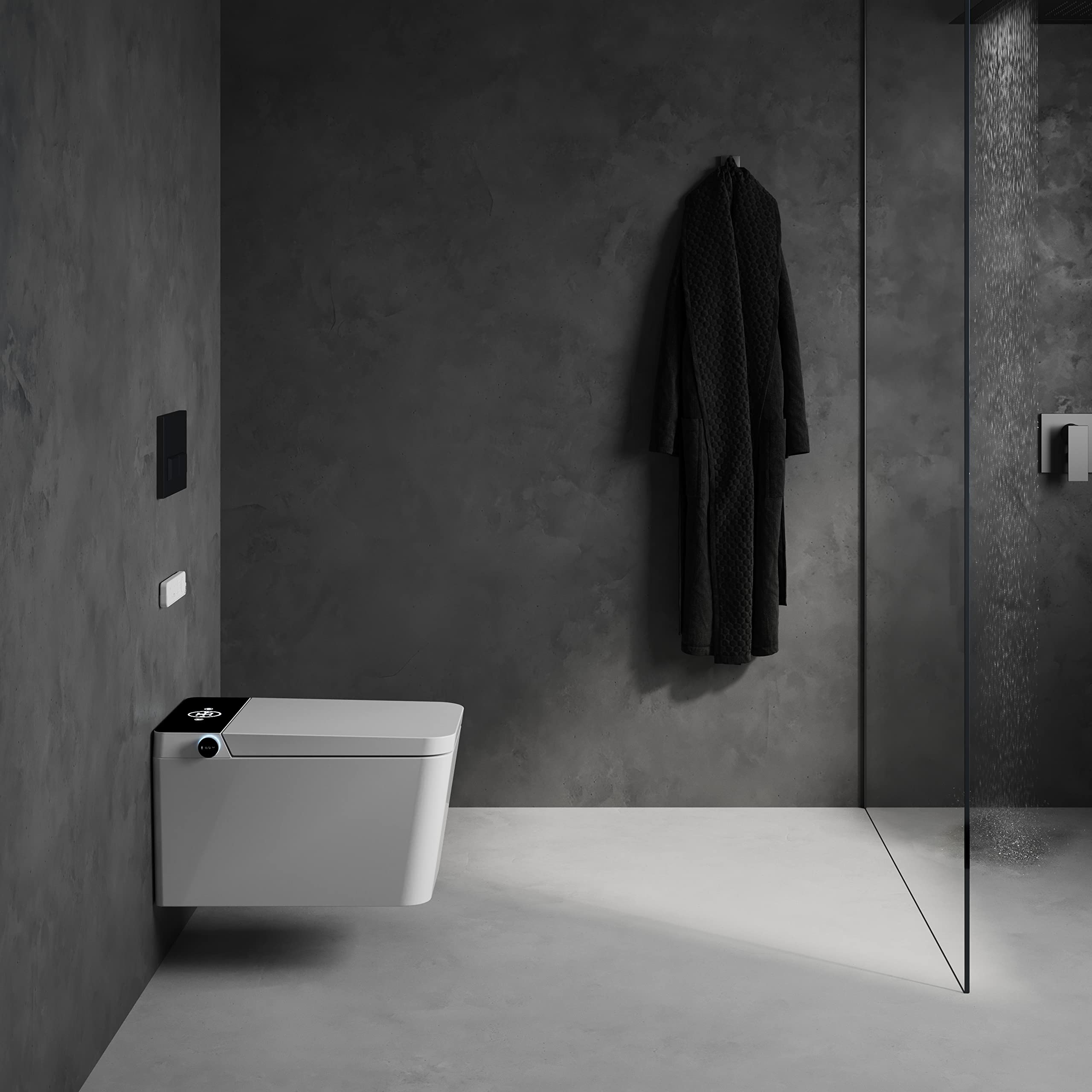 Inodoro japonés suspendido | Limpieza por agua con distintos masajes | Secado aire caliente | Mando a distancia y panel control lateral| Instalación Suspendida | Serie Isla display negro