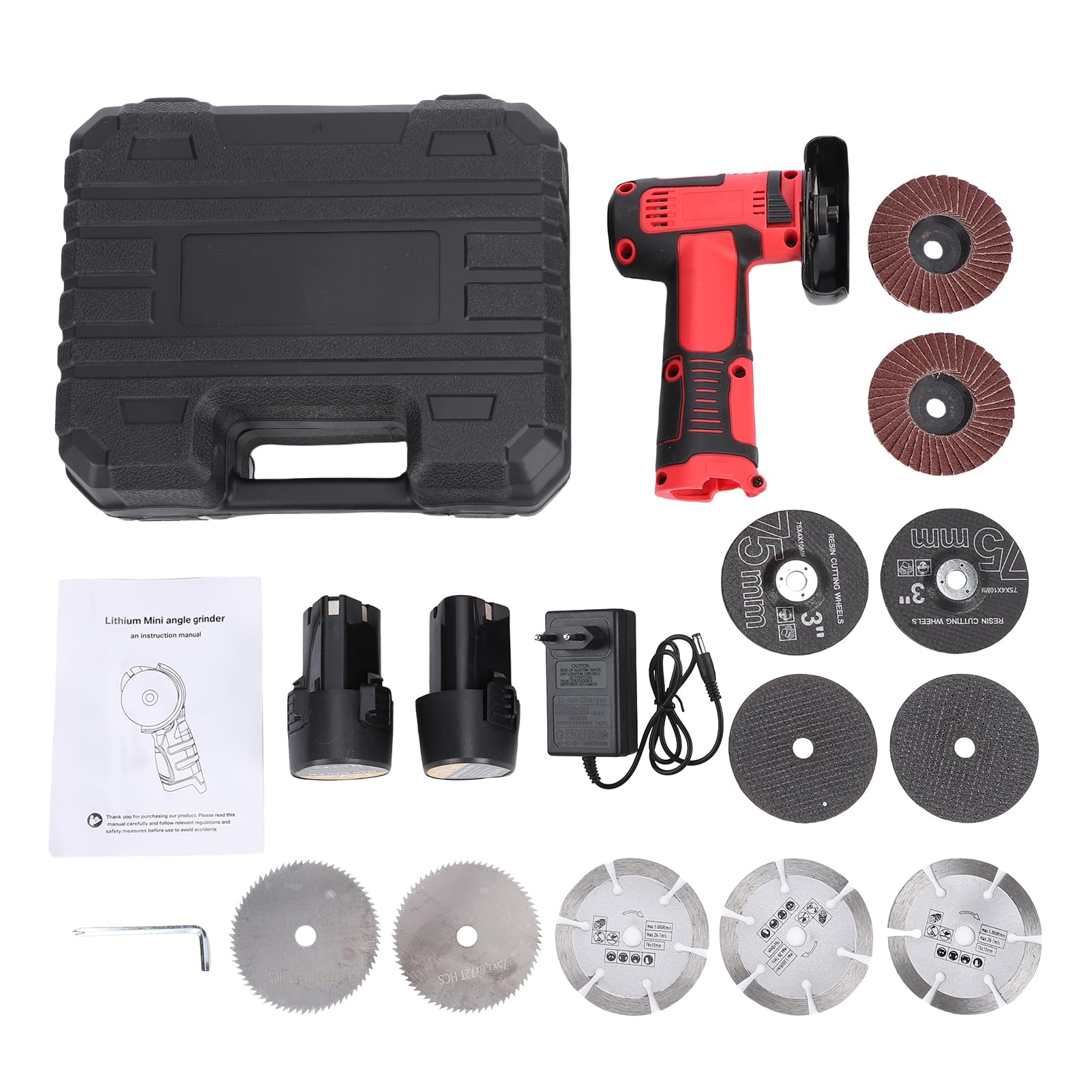 Fafeicy Amoladora Inalámbrica Ergonómica con 10 Cuchillas Mini Amoladora Angular de 13000 Rpm con 2 Baterías de 3900 MAh Cargador Rápido para Cortar, Moler Tubos de Plástico, Placas de