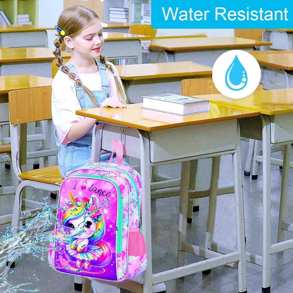 CCJPX 3PCS Unicorn Backpack for Girls, 16 Inch Kids Water Resistant Preschool Bookbags with Lunch Box, Cute Ballet Elementary School Backpacks for Kindergarten Toddler Travel - Image 2