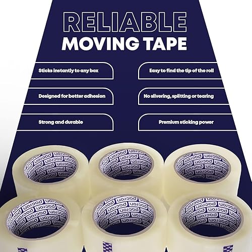 Miniatura 3 de Cinta de embalaje transparente fuerte  6 rollos, 1.88 pulgadas x 55 yardas cada uno  Cinta de embalaje a granel para mudanza, envío y sellado de