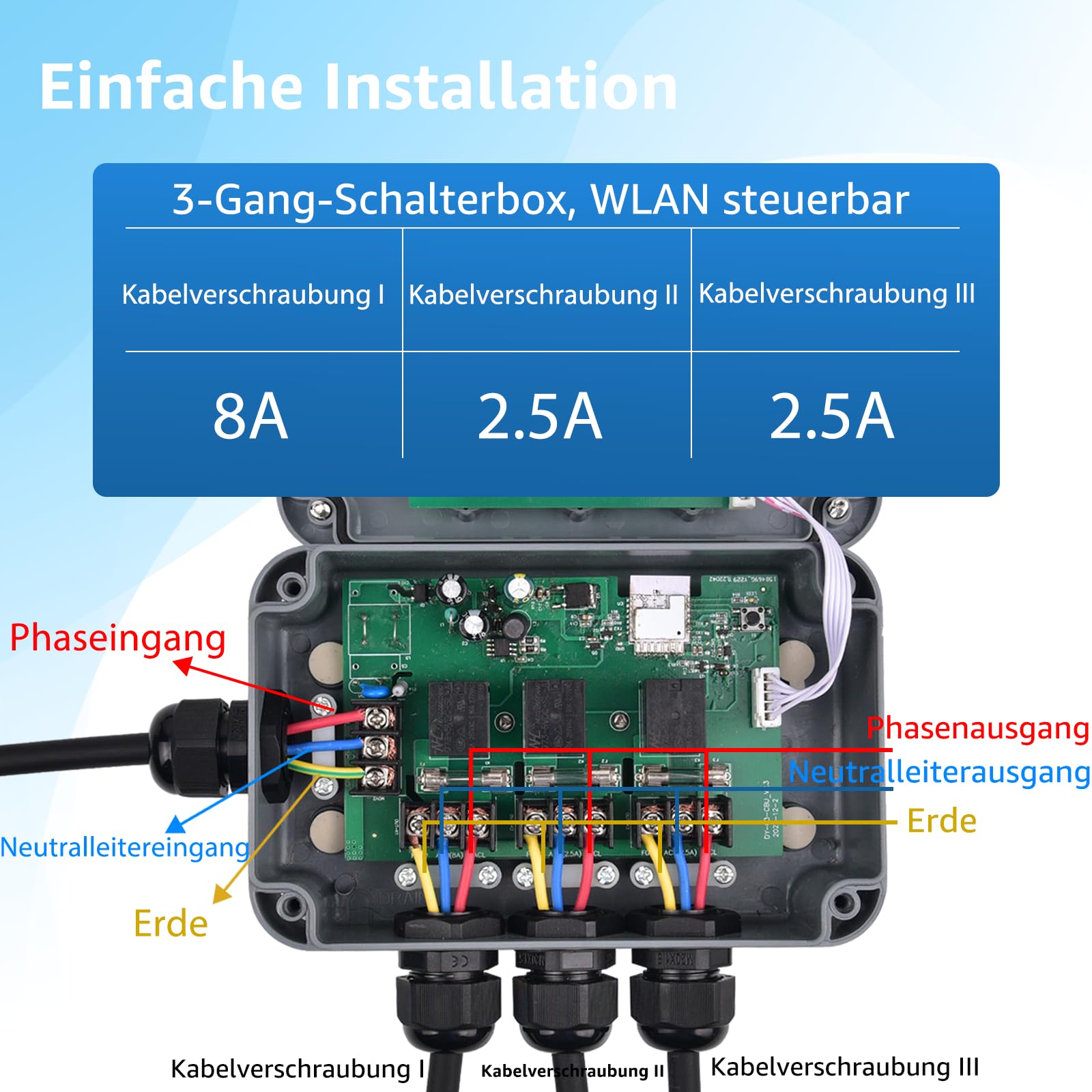 Smart Außenschalter, NineLeaf 3-fach Outdoor-Schaltbox, robuste IP66 wasserdichte Box, WiFi-Licht-Timer, Garten Schalter, Ferngesteuerte Teichbeleuchtung, kompatibel mit Tuya/Smart Life, 110V-240V