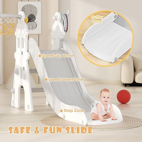 Miniatura 3 de 67i Tobogán infantil 4 en 1 para niños pequeños, tobogán de juego para interiores y exteriores con tobogán para bebé con marco y pelota de