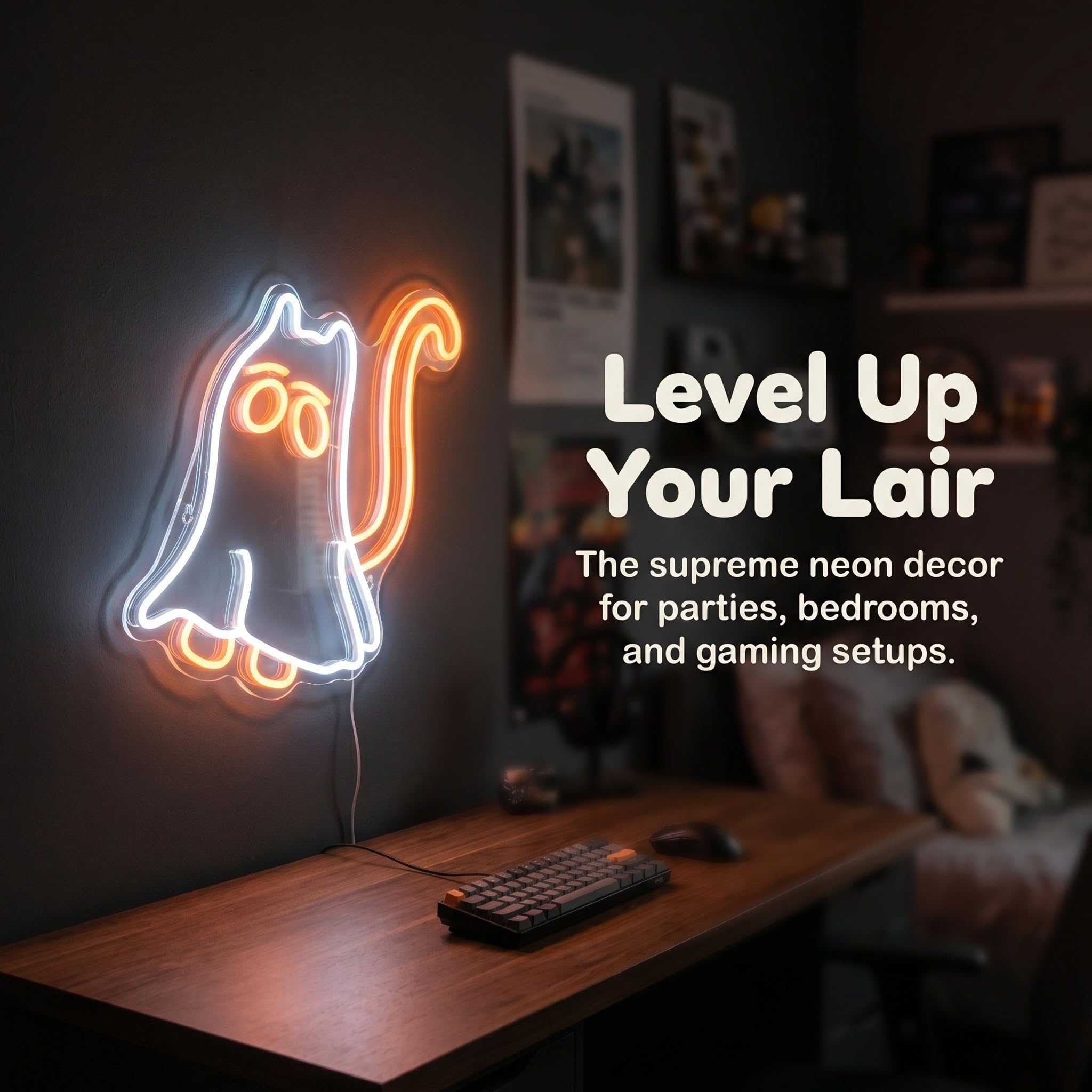 Operitacx Enseigne lumineuse néon chat fantôme - Adorable néon LED d'Halloween - Lampe fantôme alimentée par USB pour décoration murale de chambre, fenêtre, décor de club et de fête -