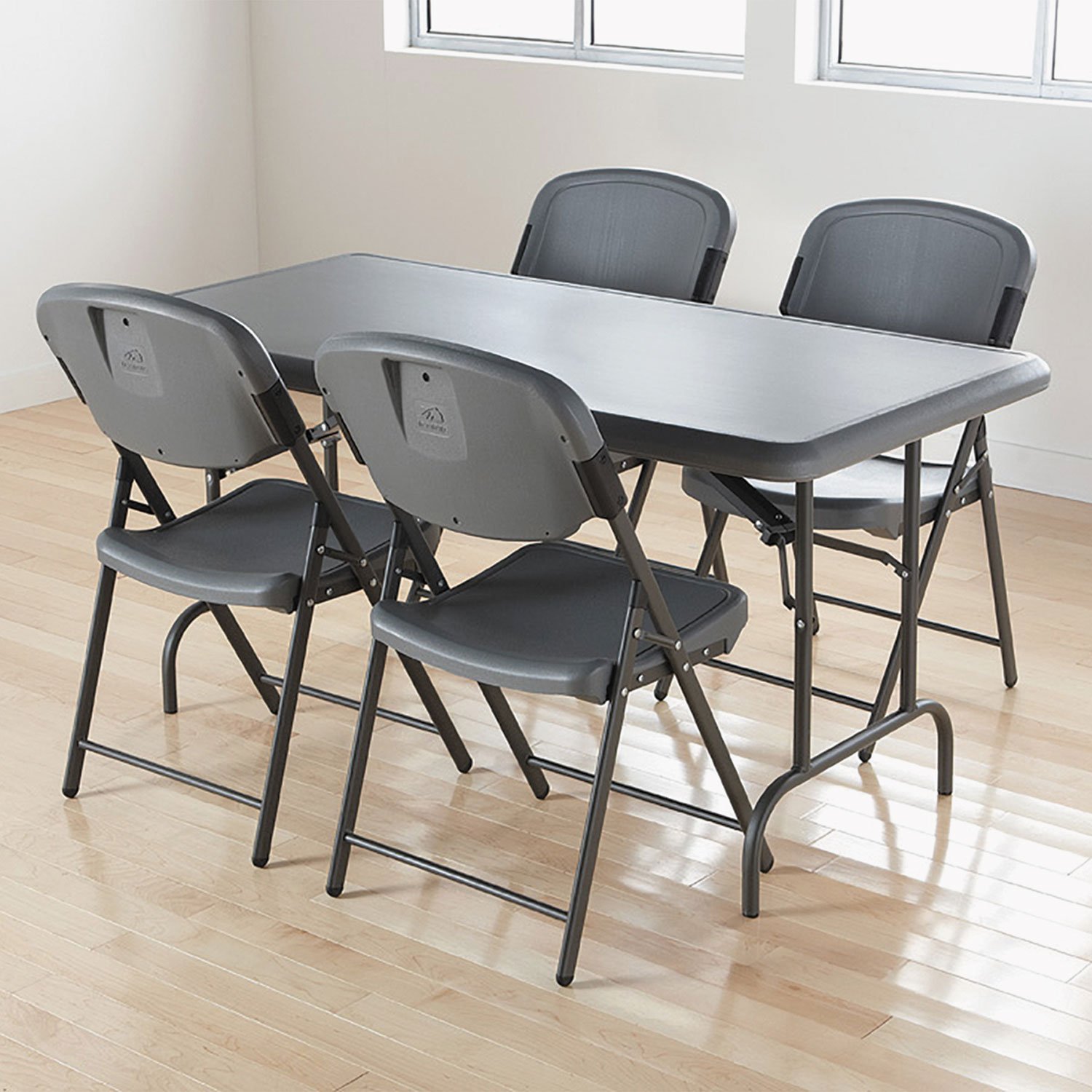 Iceberg Rough 'N Ready Premium Folding Chair, High-Density Plastic with Steel Frame, 225 lbs. Load Capacity, Charcoal