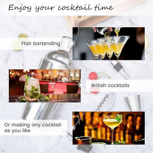 Miniatura 7 de Juego de coctelera de 15 piezas, kit de barman con todos los accesorios esenciales de barra, kit de coctelera de Martini con soporte y recetas