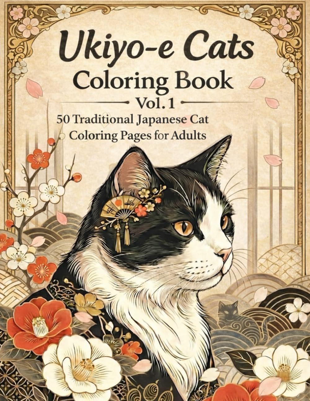 Ukiyo-e Cats Coloring Book Vol.1: 50 Coloring Pages for Adults