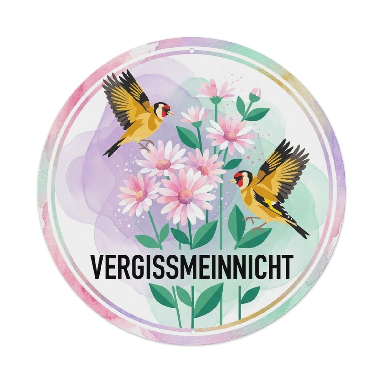 Daisy Watercolor Bird Slogan Vergissmeinnicht Metal Tin Sign