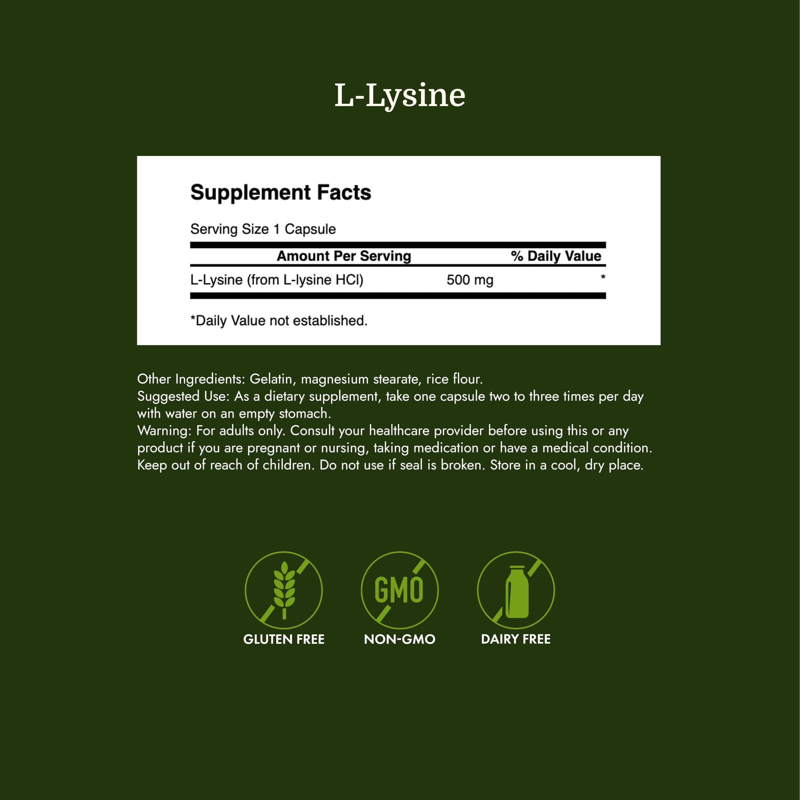 Swanson L-Lysine Amino Acid, 500 mg Free Form, 300 Capsules — Amazon image 4