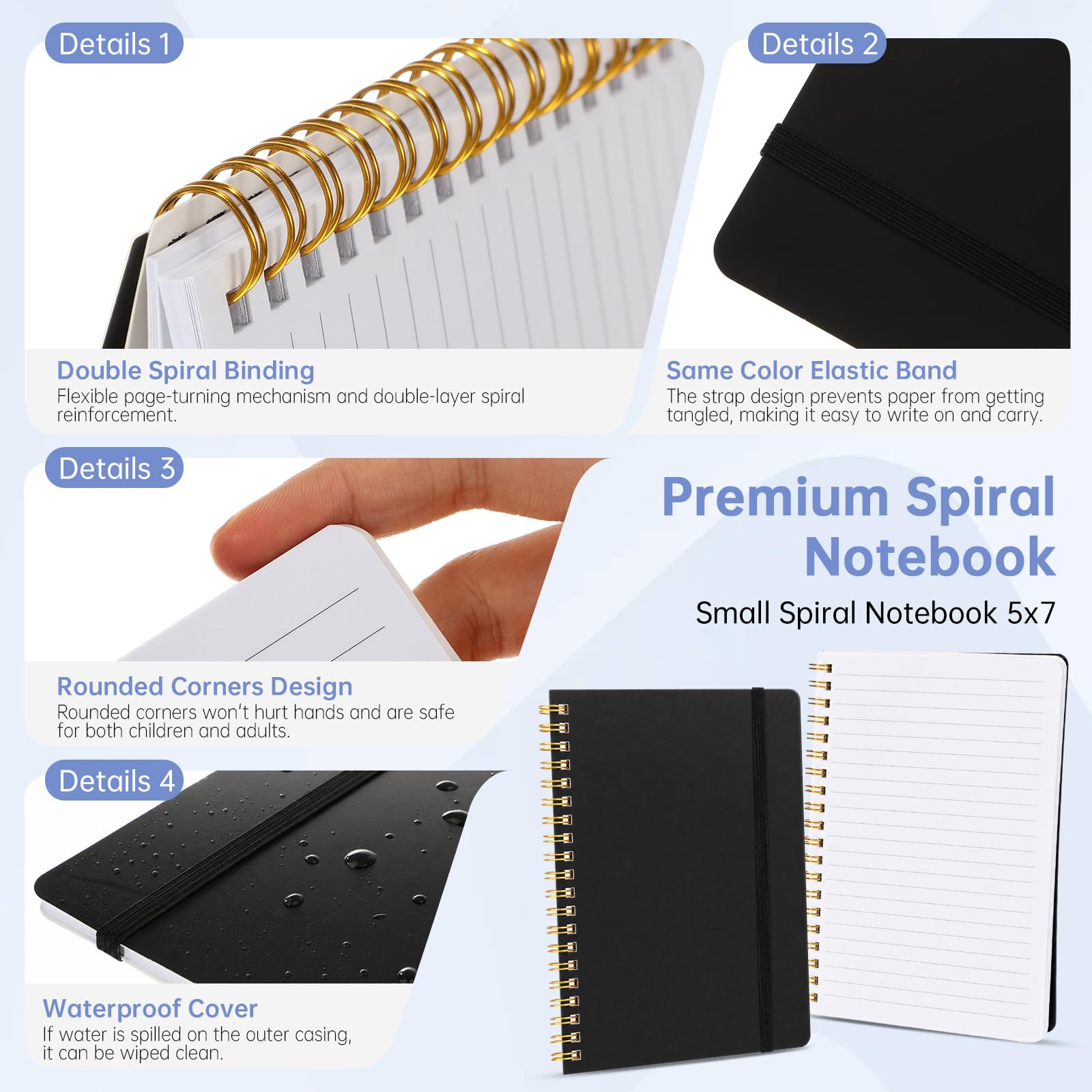 Watersay 30 Pcs Small Spiral Notebooks A6 with Straps, Multicolor 5" x 7" Pocket Notebooks Mini Lined Journals 50 Sheets for Back to School Supplies Students Rewards Office Gifts (Black)