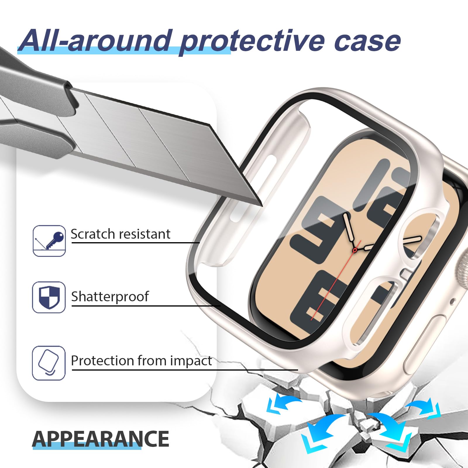 JDBLHM 44mm Case for Apple Watch SE 3(2025)/SE 2/SE/Series 6/5/4 with Tempered Glass Screen Protector,Slim Face Cover and Protective Bumper for iwatch 44 mm,3 Packs - Image 2
