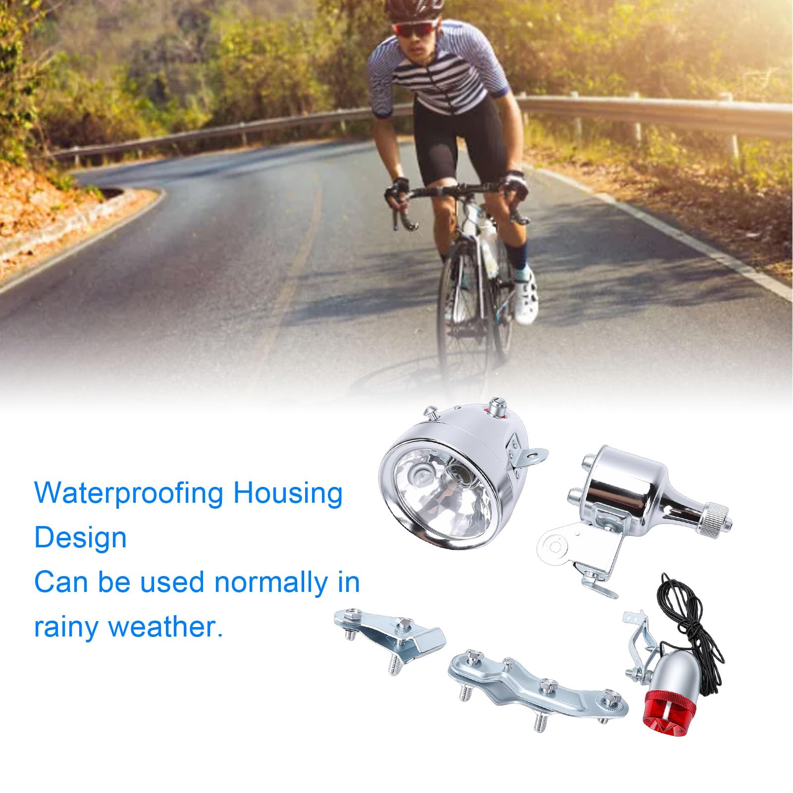 VBESTLIFE Kit de Luces Generadoras para Bicicleta, 12V, 6W, con Carcasa Metálica Resistente Al Agua, Juego de Luces Delanteras y Traseras para Entusiastas de Las Bicicletas Clásicas