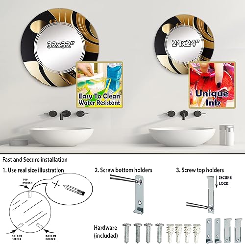 Miniatura 4 de Golden Circular Universe IV- Vanity Mirror, Bathroom Mirrors, Wall Mirrors for Living Room, Bedroom - Round Mirror - Large 24'x24', 32'x32'