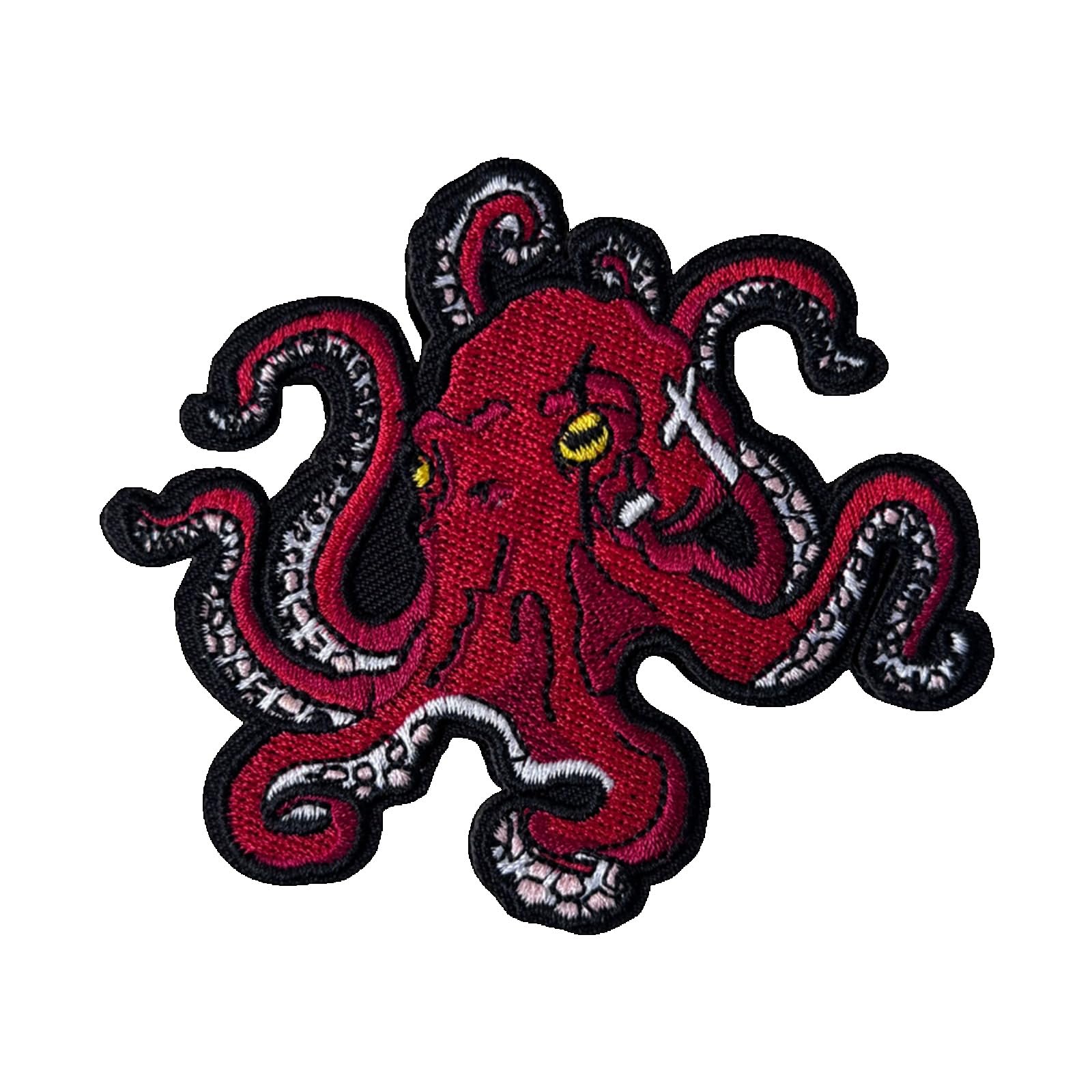 Morale Patch Roter Oktopus Klettpatch Bestickt - Taktisches Abzeichen (Tintenfisch) für Rucksack, Weste, Airsoft & Navy Gear - 9,5 x 8 cm