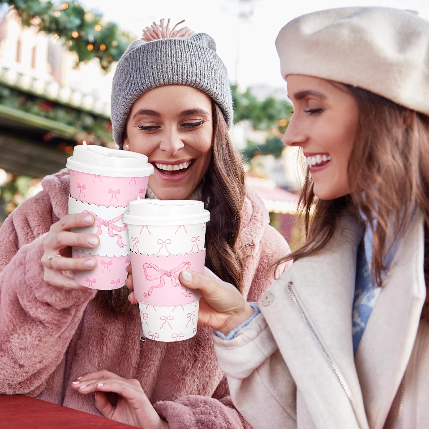 48 Set Pink Bow Coquette Disposable Paper Cups with Lids and Sleeves 16Oz Cute Bowknot Coffee Cups for Hot Cold Drinks Mother's Day Wedding Birthday Baby Shower Bachelorette Party Supplies - Image 5