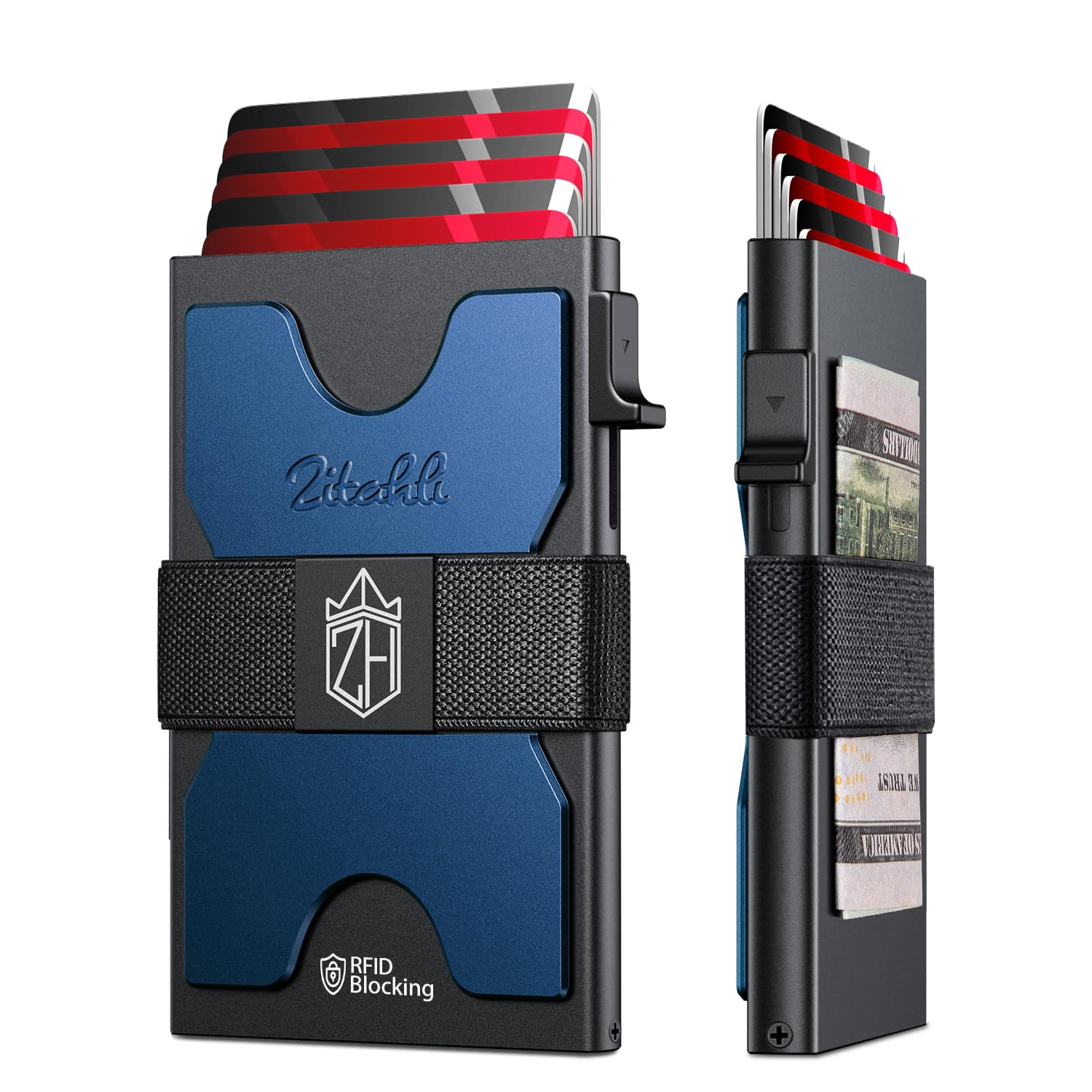 Zitahli Card Holder Wallets for Men - Slim Wallet Holds 6+6 Cards, Metal Card Holder, Minimalist RFID Blocking Wallets with Pop-Up Function,
