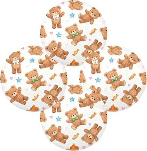 Miniatura 2 de Cartoon Cute Brown Teddy Bear Round Jute placemats placemat with Plate Set of 4 15x15 in manteles para mesa