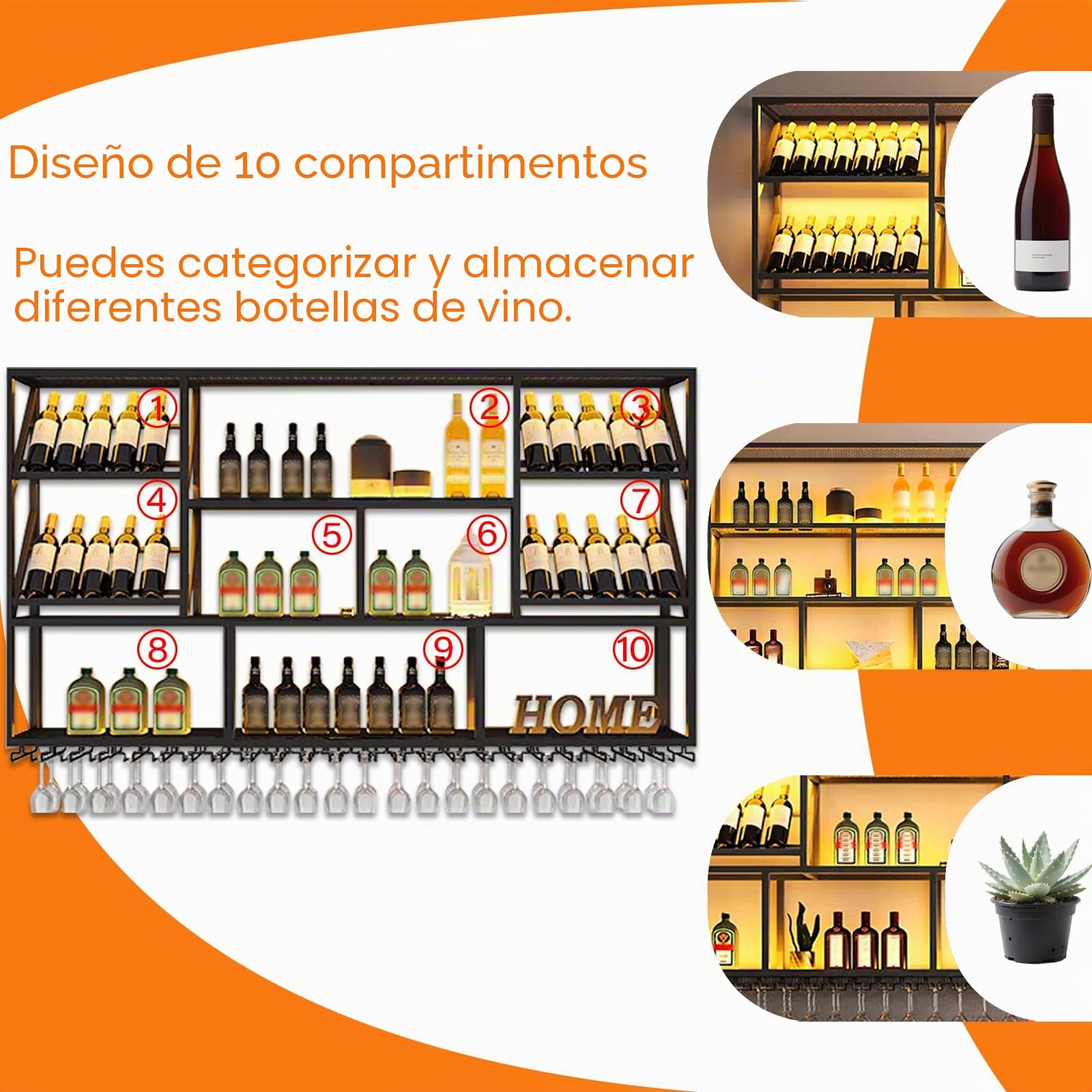 Estante para Vino Montado en la Pared, Soporte Industrial para Bar de Licor de 3 Niveles Copas, Estante Colgante de Metal para Exhibición de Botellas de Vino, Decoración para el Hogar (130cm)