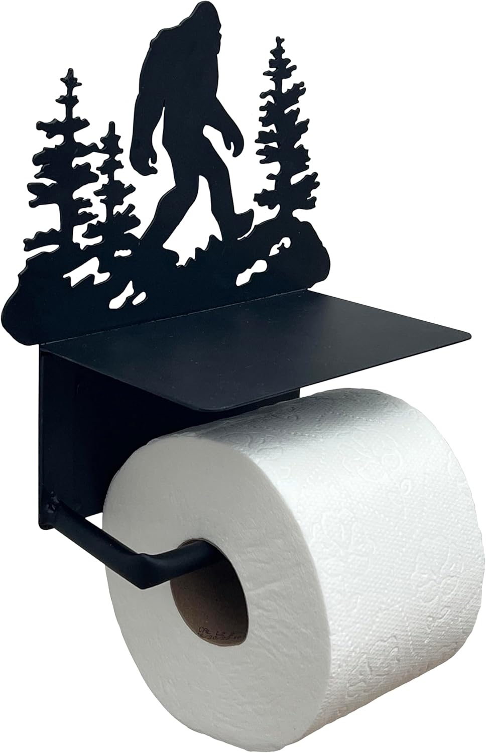 Bigfoot Sasquatch Metal Toilet Paper Holder with Phone Shelf - Wall Moutned Dispenser - Rustic Cabin, Lodge, Mountain Art Decor