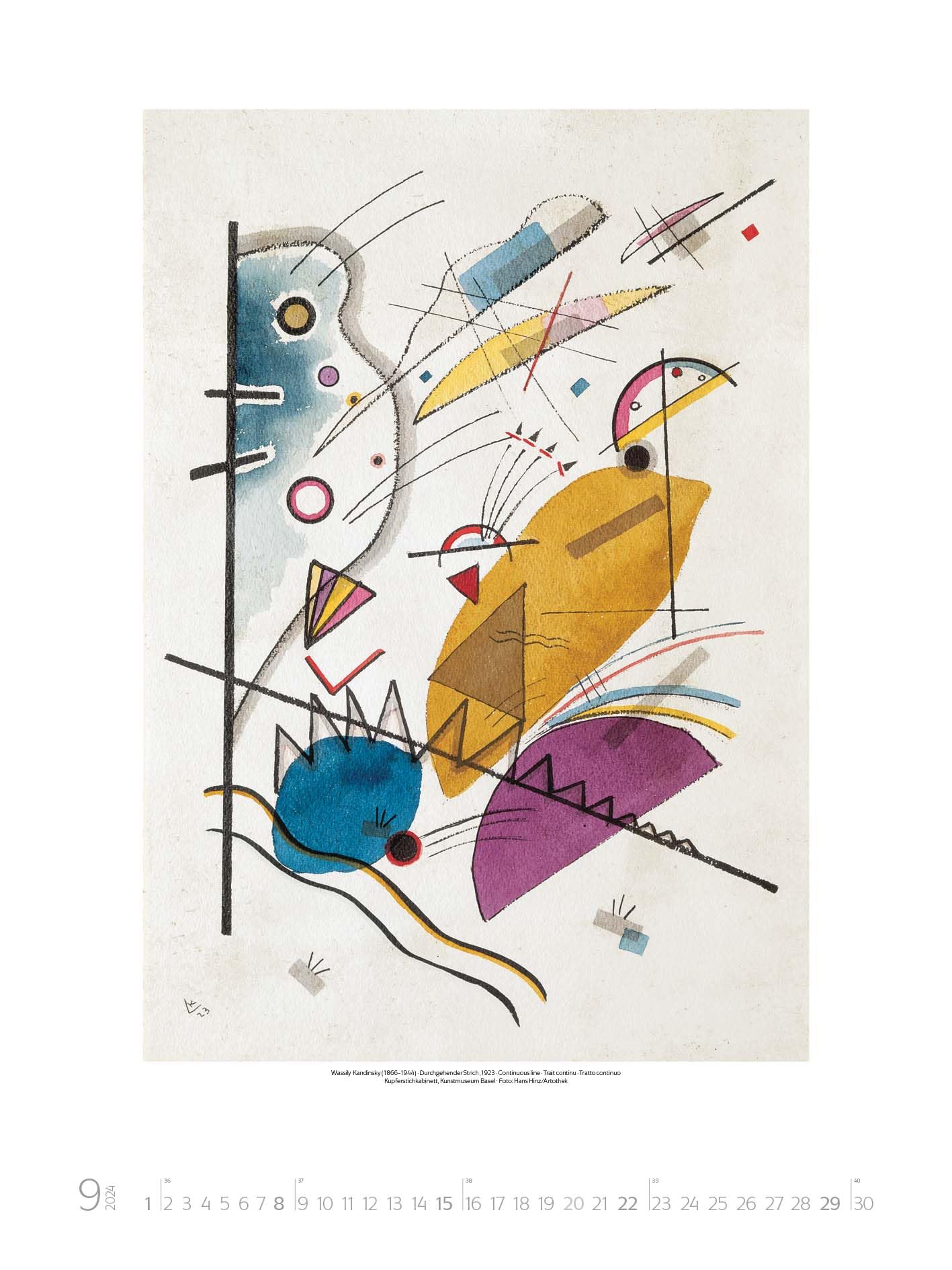 Bauhaus 2024 - Calendario de pared grande de alta calidad con obras maestras del estilo Bauhaus. Formato de la galería de arte: 48 x 64 cm.