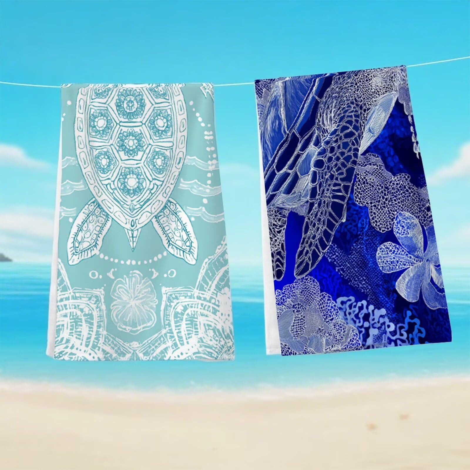 Telo Mare Microfibra 90x180 cm Telo Mare Grande, Asciugamano Palestra Assorbente Asciugatura Rapida, Asciugamano Mare Antisabbi Stuoia Spiaggia per Piscina, Viaggio 2 Set- Tartaruga Marina G1-64