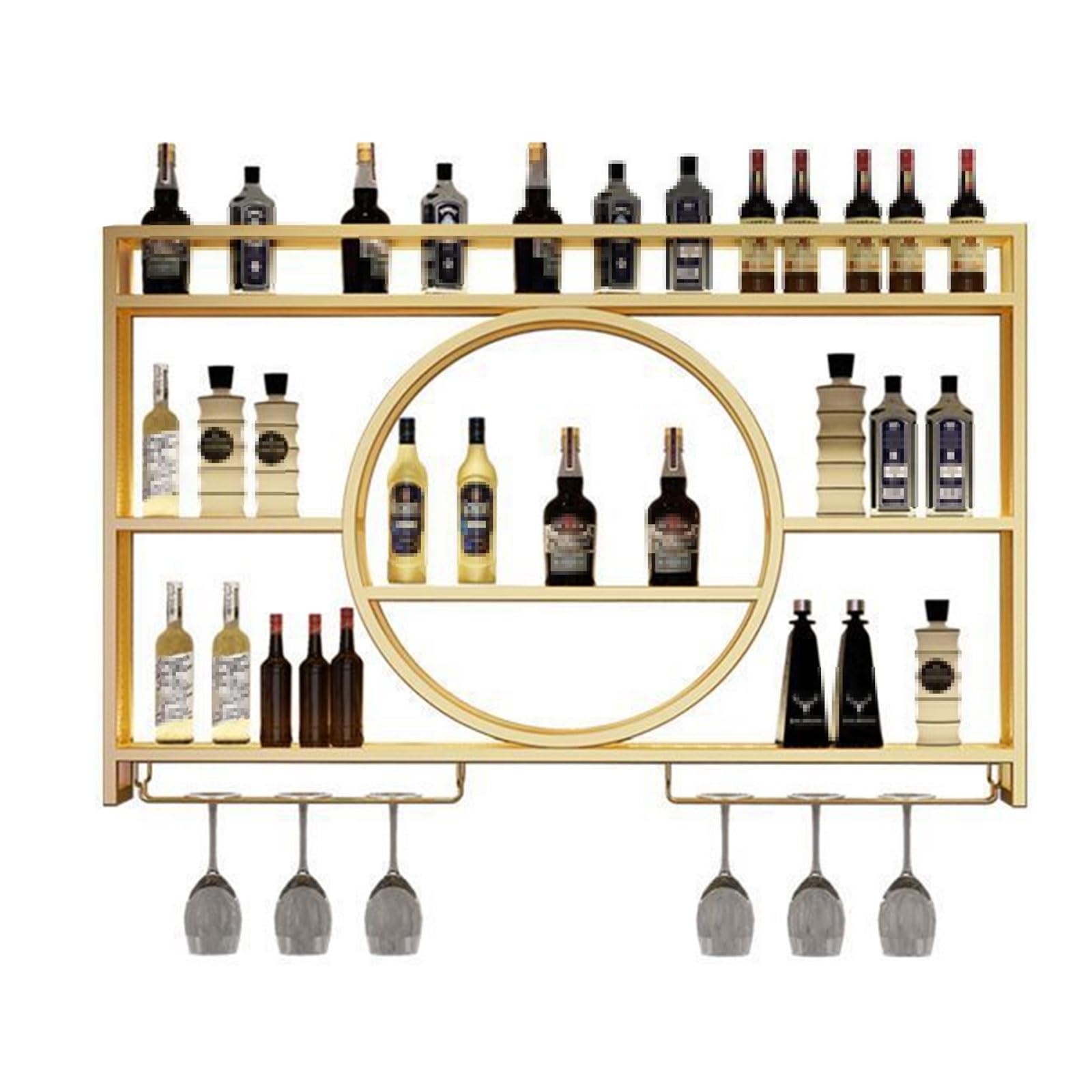 Botellero Vino Pared Botellero de Hierro con Luz LED y Soporte para Copas de Vino, Wall Mounted Wine Rack Fácil de Instalar Soporte para Vino para Cocina, Bar(Gold,120 * 15 * 80cm)