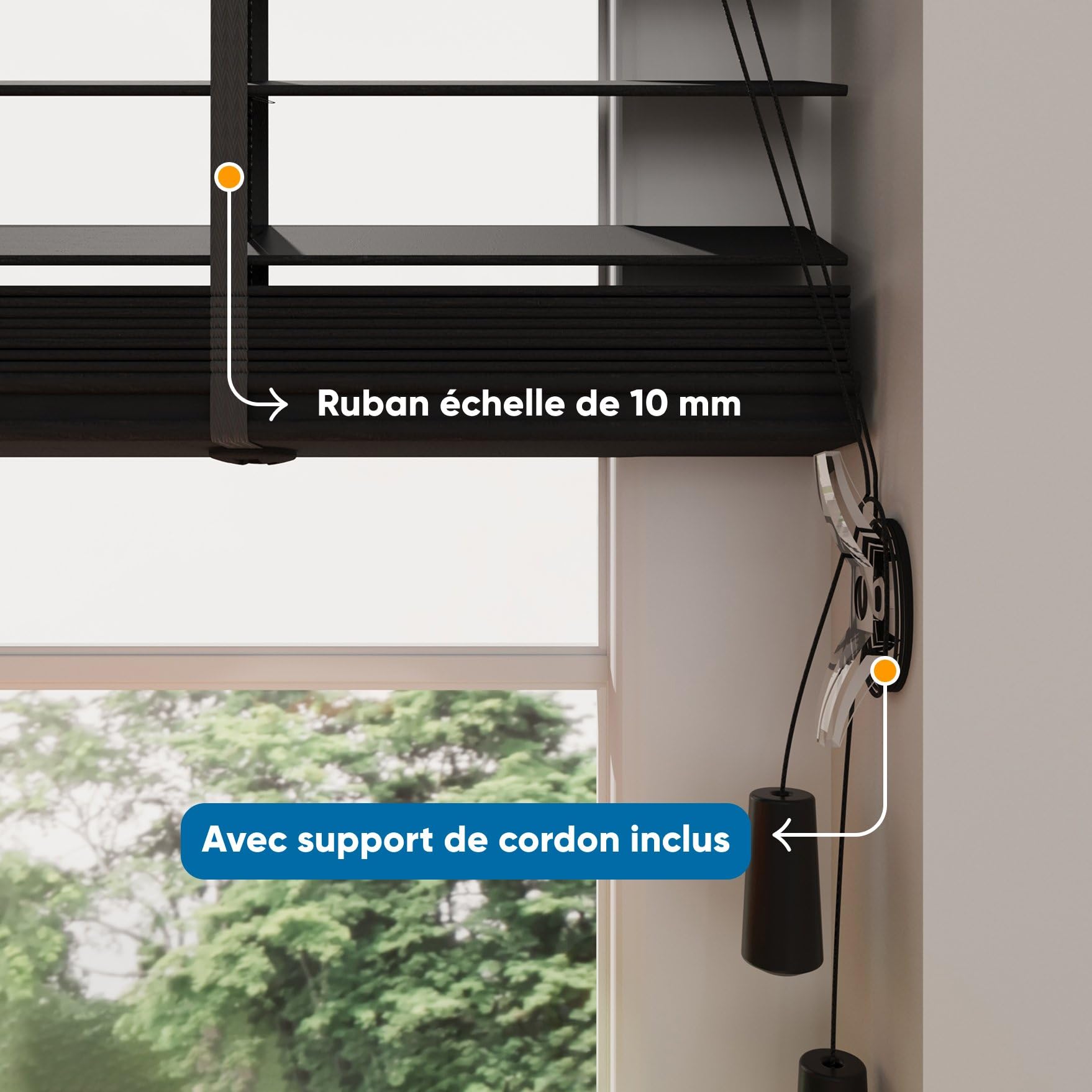 DTCH® Store vénitien en Bois de Bambou Easy - 50 mm - Noir - 80 x 130 cm