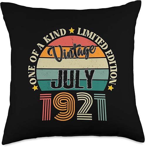 Vintage Birthday Retro Limited Edition Retro Gifts 103 Year Old Vintage July 1921 103rd Birthday Retro Throw Pillow, 18x18, Multicolor