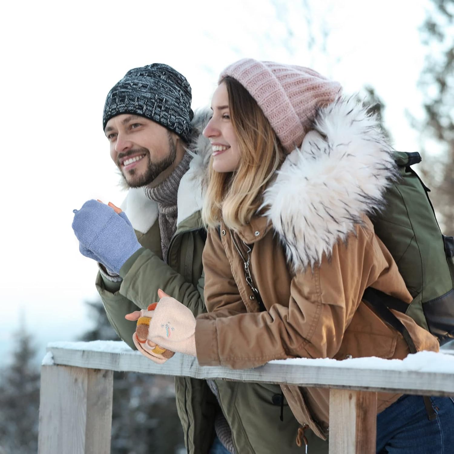 SATINIOR 4 Pairs Women Fingerless Gloves Winter Flip Warm Knitted Convertible Thick Fingerless Mittens with Mittens Cover Rainbow Convertible Gloves for Women - Image 2