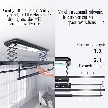Towel Drying Rack Electric Lifting, Indoor Clothes Drying Rack for Jeans with Low Noise, Ceiling Mounted Clothes Drying Rack with Light 20 Hanging Holes 220V(White)