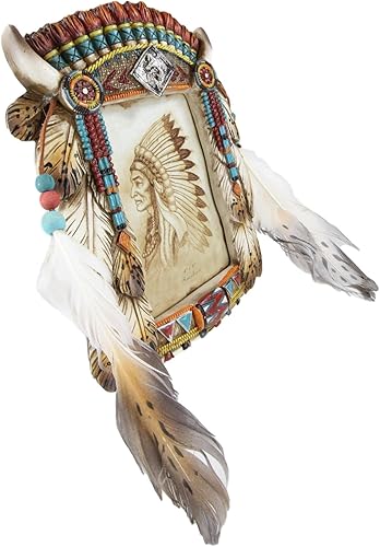 Miniatura 4 de Ebros - Juego de 2 tocados indios nativos americanos del suroeste y atrapasueños de lobo alfa con plumas de águila de encaje y gemas turquesas para