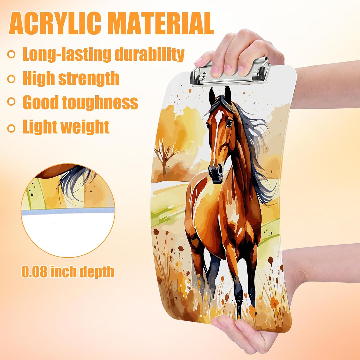Watercolor Horse Clipboard Low Profile Metal Clip Acrylic Clip Boards A4 Letter Size for Nurses Teachers Social Worker Office 8.5X 12.5 in image 5