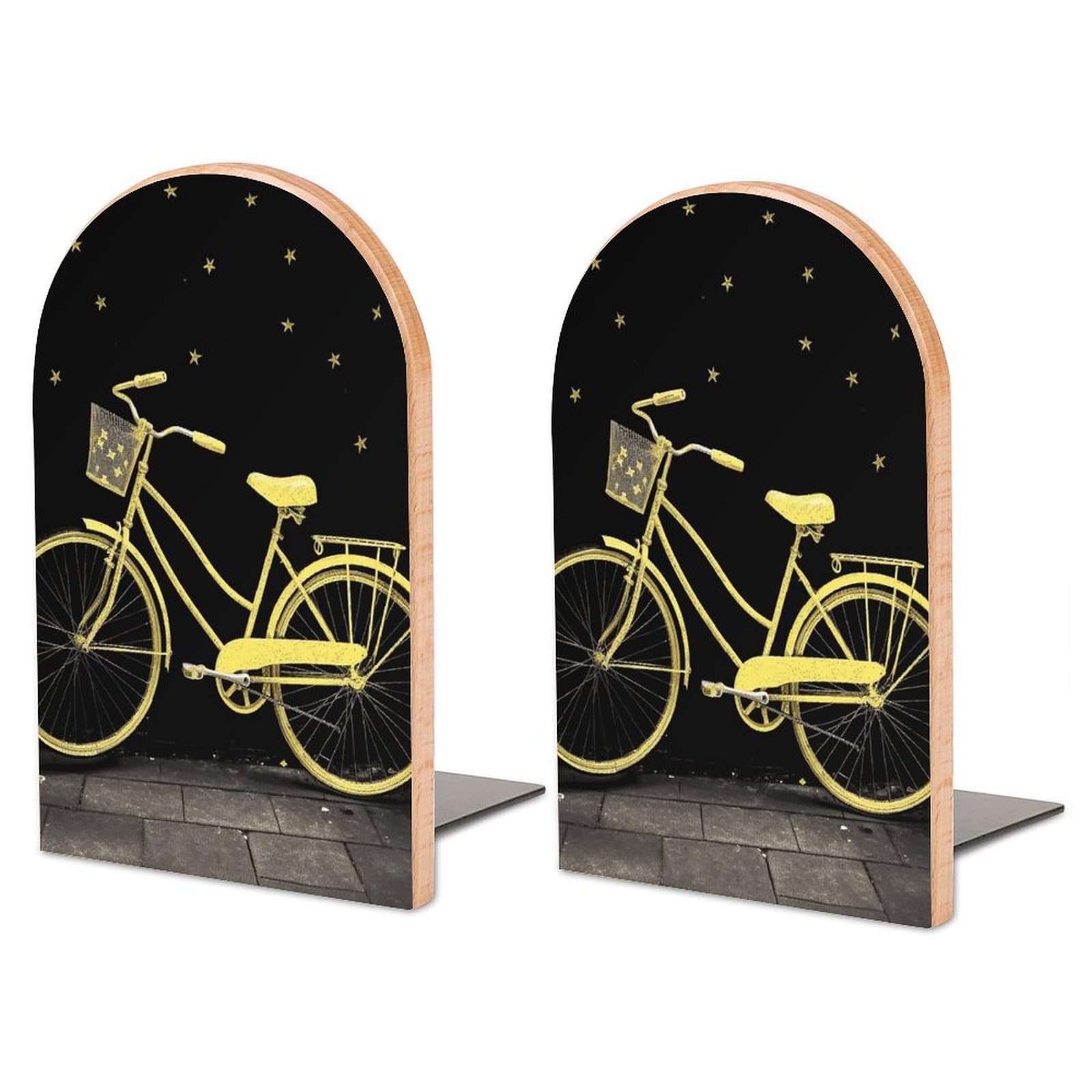 Serre-livres jaune vélo en hêtre et métal 17cm pour bureau