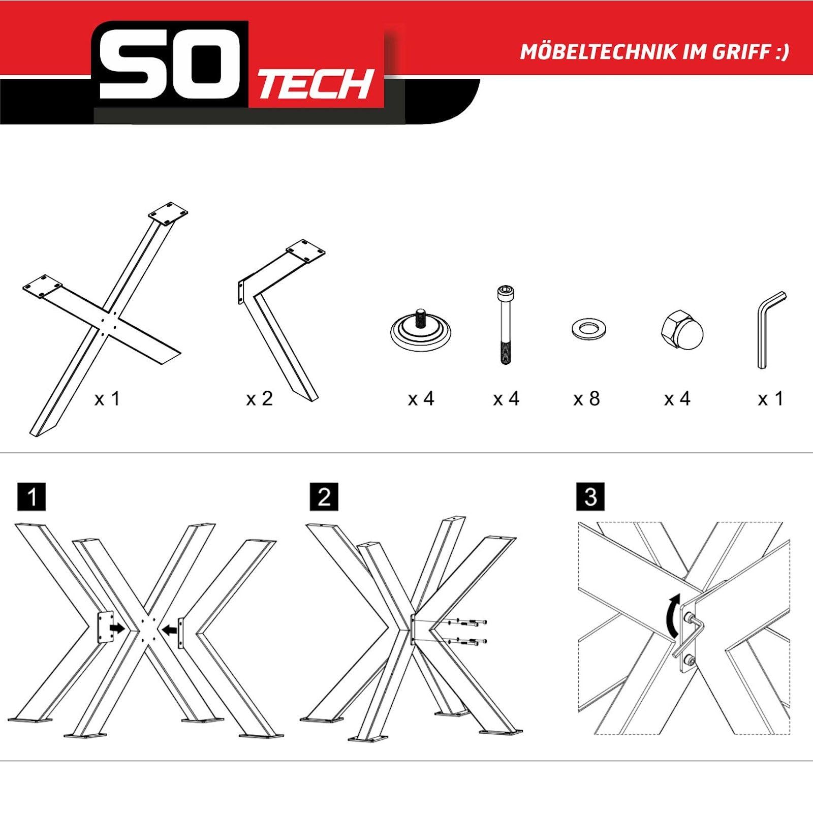 SOTECH Tischgestell Spider/Schwerlast Tisch-Beine aus echtem Edelstahl gebürstet / 710 x 1500 x 780 mm/bis 500 kg Belastbarkeit/Einfache Montage/Tisch-Kufen für DIY-Projekte Esstische