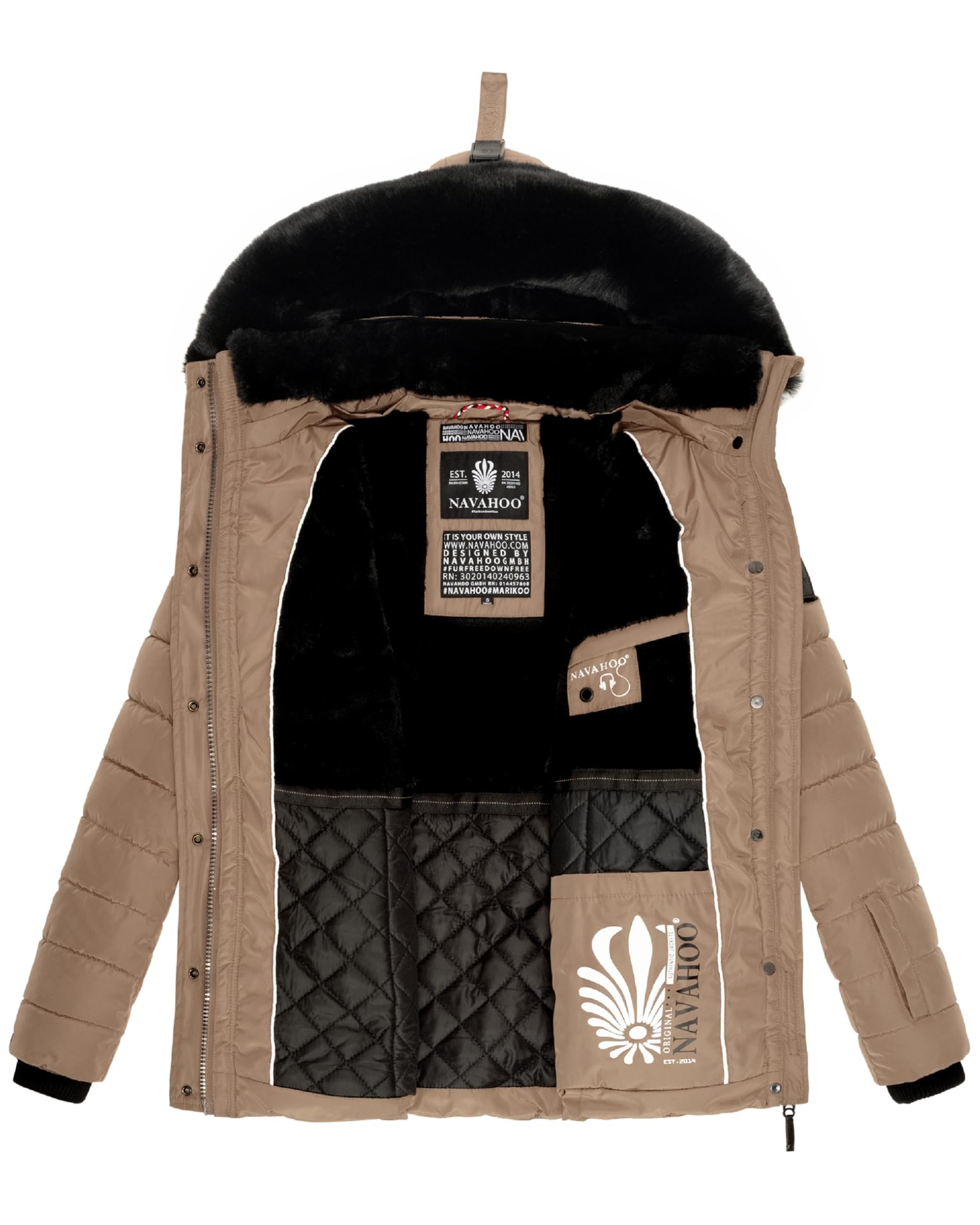 Navahoo Damen warme Winter Steppjacke mit abnehmbarer Kunstfell-Kapuze Milianaa XS-3XL