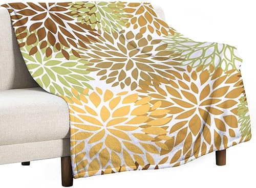 Manta floral en color marrón beige y verde claro manta de franela suave y acogedora manta personalizada de felpa mullida para todas las estaciones