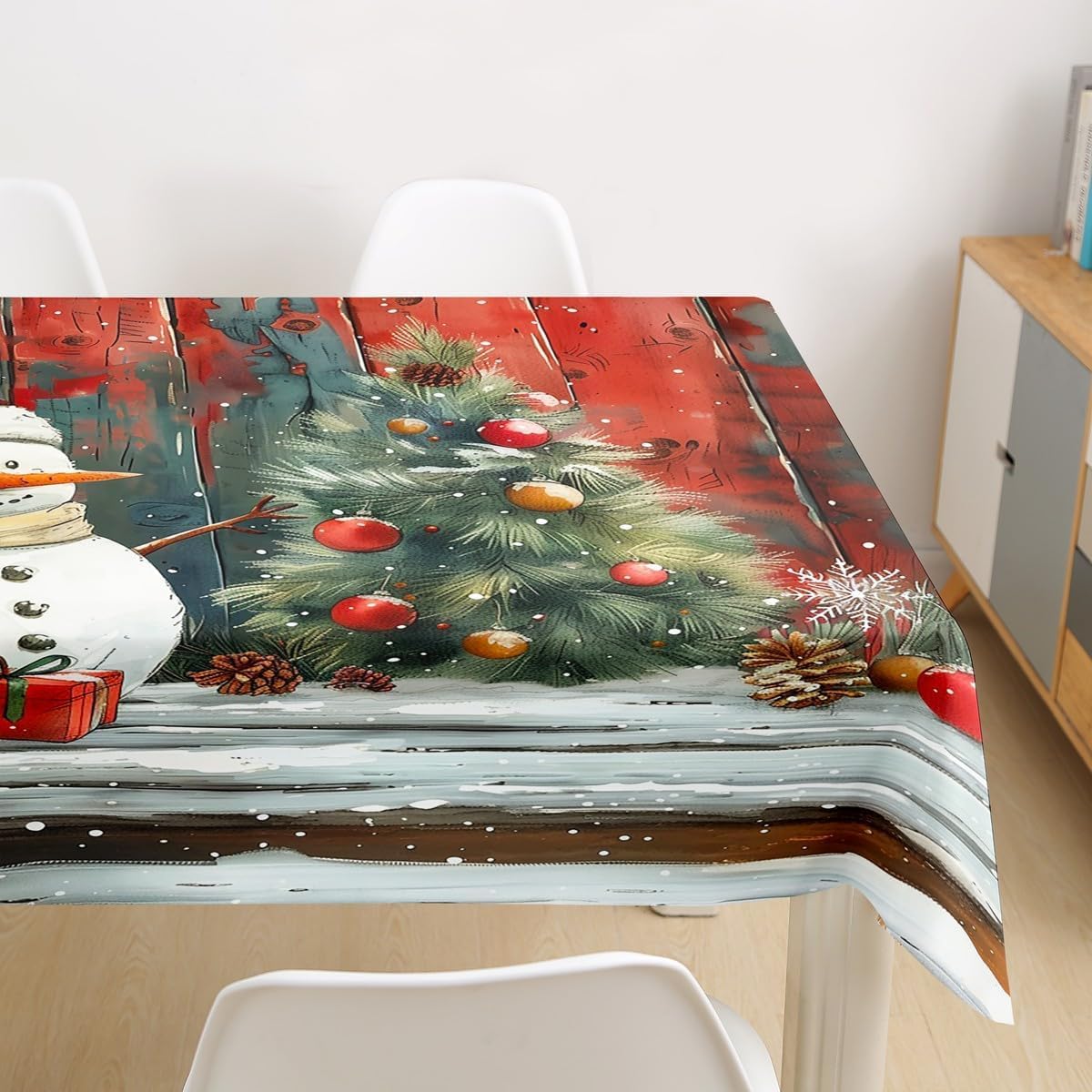 Tovaglia Antimacchia Rettangolare Tema Natalizio, Tovaglie da Tavolo Impermeabile Poliestere Pupazzo di Neve 3D, per Natalizia Cucina Feste Giardino, 200x200 cm A/B3768