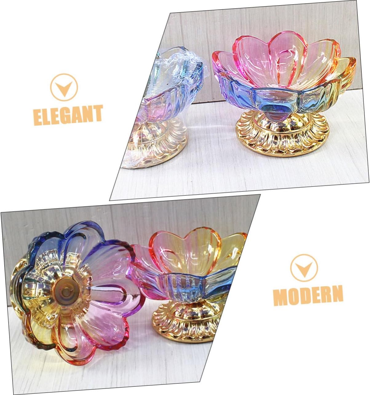 VALICLUD 2pcs Lotus Shaped Glass Fruit Bowls with Pedestal Decorative Footed Fruit Trays for Dining Table Capacity Multi Use Snack and Altar Display Plates Easy Clean Smooth Surface Home
