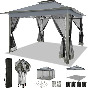 COBIZI 12x12 FT Pop up Gazebo on Clearance Outdoor pop up Canopy Tent,carpas para Patio, Shelter Tents with Netting & Portable Carry Bag, Patio Gazebos for Camping, Garden & Lawn, DarkgreyUpgraded