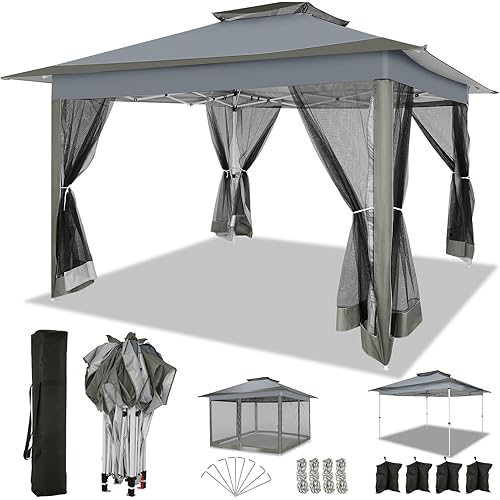 COBIZI 12x12 Pop up Gazebo on Clearance with Mosquito Netting & Sandbags, Outdoor Canopy Tent with 4 Ropes 8 Stakes & Portable Carrying Bag, Patio Portable Gazebo for Garden Backyard & Lawn, Darkgrey