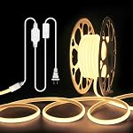 ALITOVE Extérieur COB LED Lampes à bande étanches IP67 16.4ft Lumière du jour LED Bande lumineuse avec interrupteur 6000k CRI85+ Éclairage de la corde au néon à haute luminosité AC 110V~120V pour Noël en plein air d'Halloween