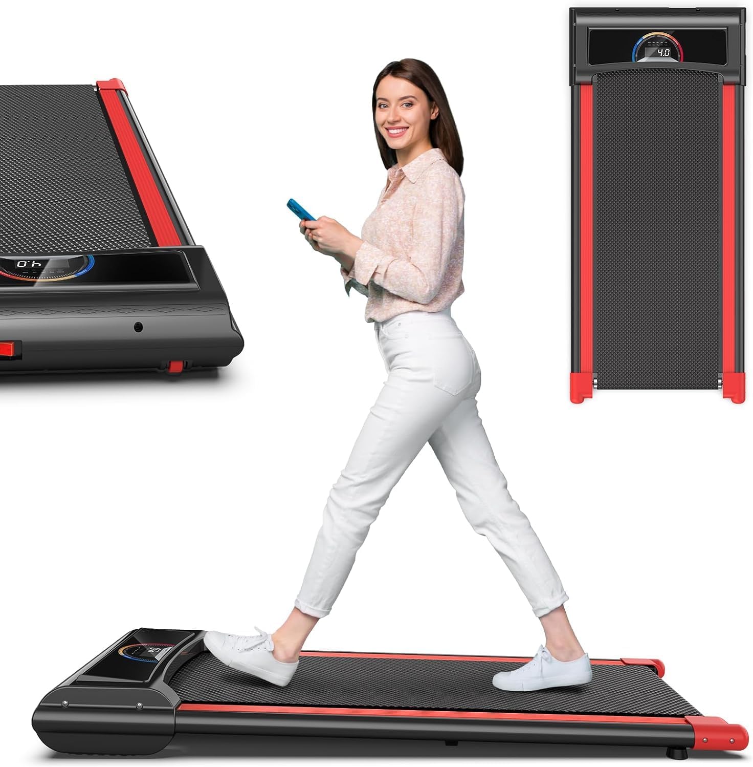 Walking Pad-Under Desk Treadmill-2 in 1 Treadmills for Home-Walking Treadmill with Remote Control, Portable Mini Treadmill 265 lbs Capacity, Bluetooth and LED Display Black