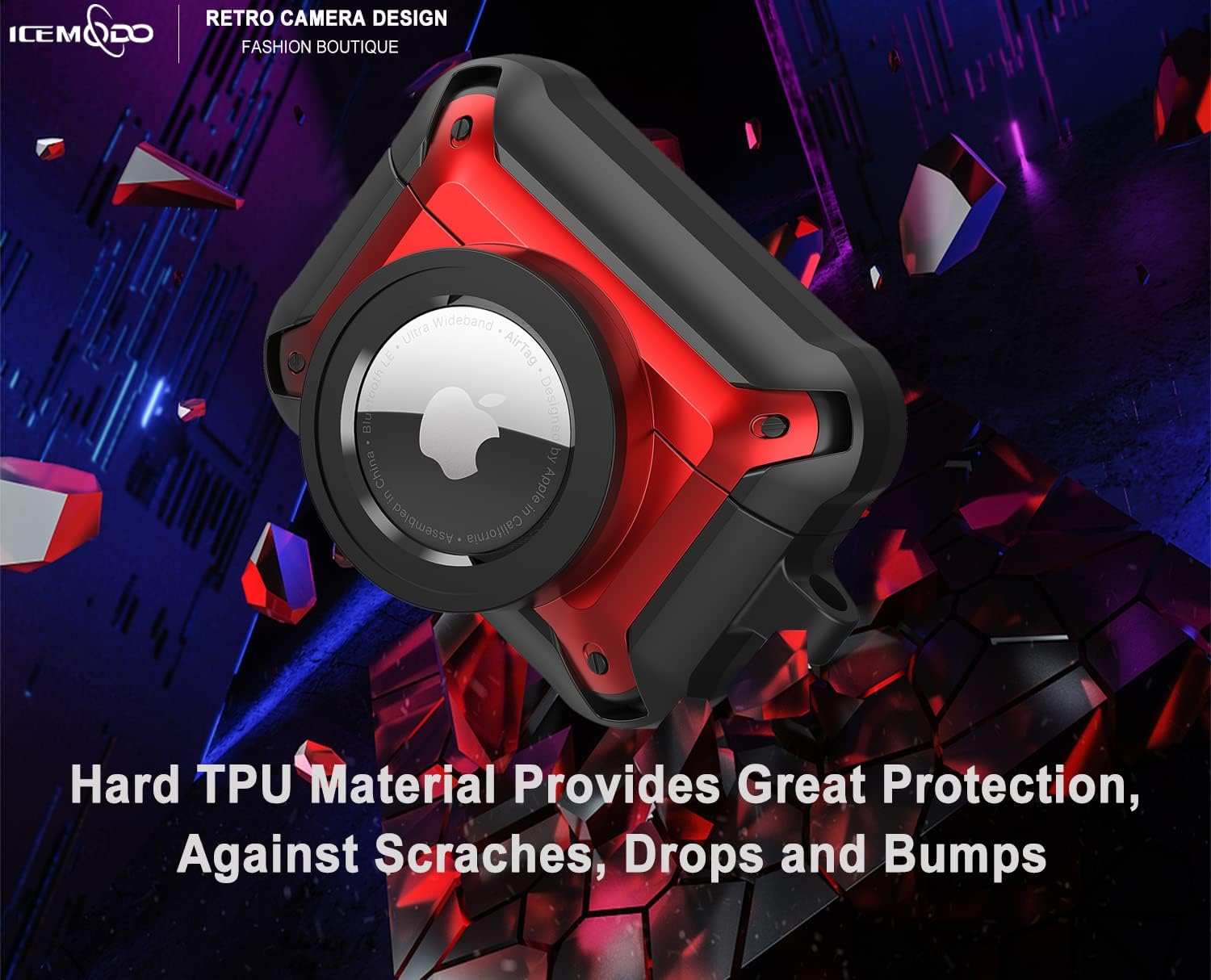 IQEMODO Compatible Airpods Pro Case & AirTag Case, 2 in 1 Rugged Protective AirPod with Holder Space for Men Women, Shockproof Headphone Armor Cover Apple and Airtag, BLACK/RED